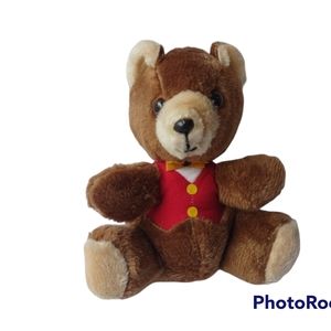 Vintage 1982 Etone 10" Teddy Bear Plush Stuffed Animal Red Vest Bow Tie Valet